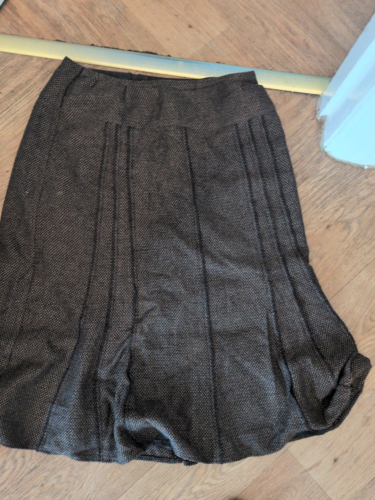 Marks And Spencer 16 Length 30" Brown Wool Blend Lined Skirt