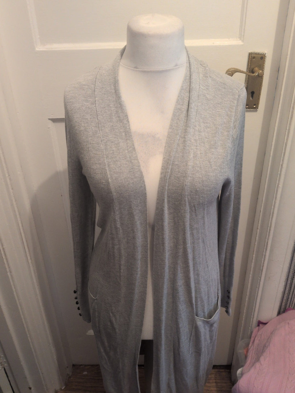 Primark 12-14 Grey Long Sleeve Long Length Open Cardigan