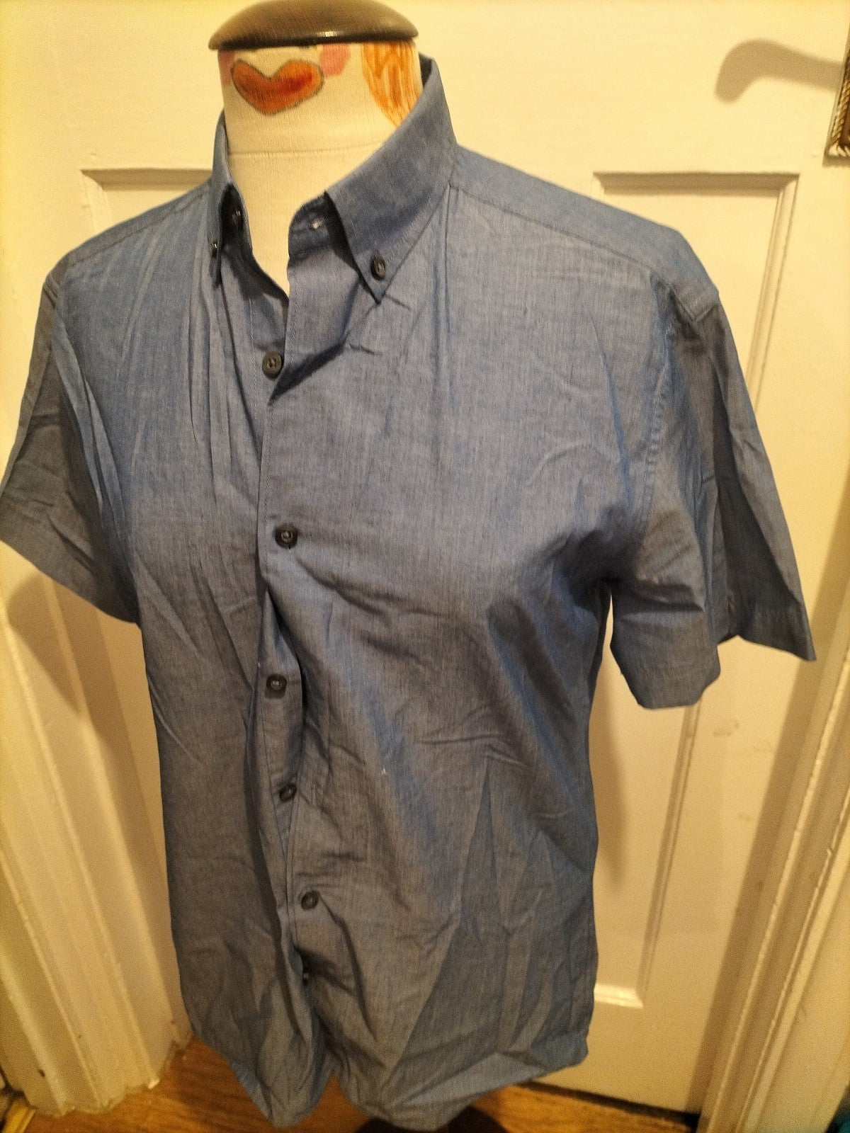 Mens Marks And Spencer Size Small Tailored Fit Blue Short Sleeve Shirt