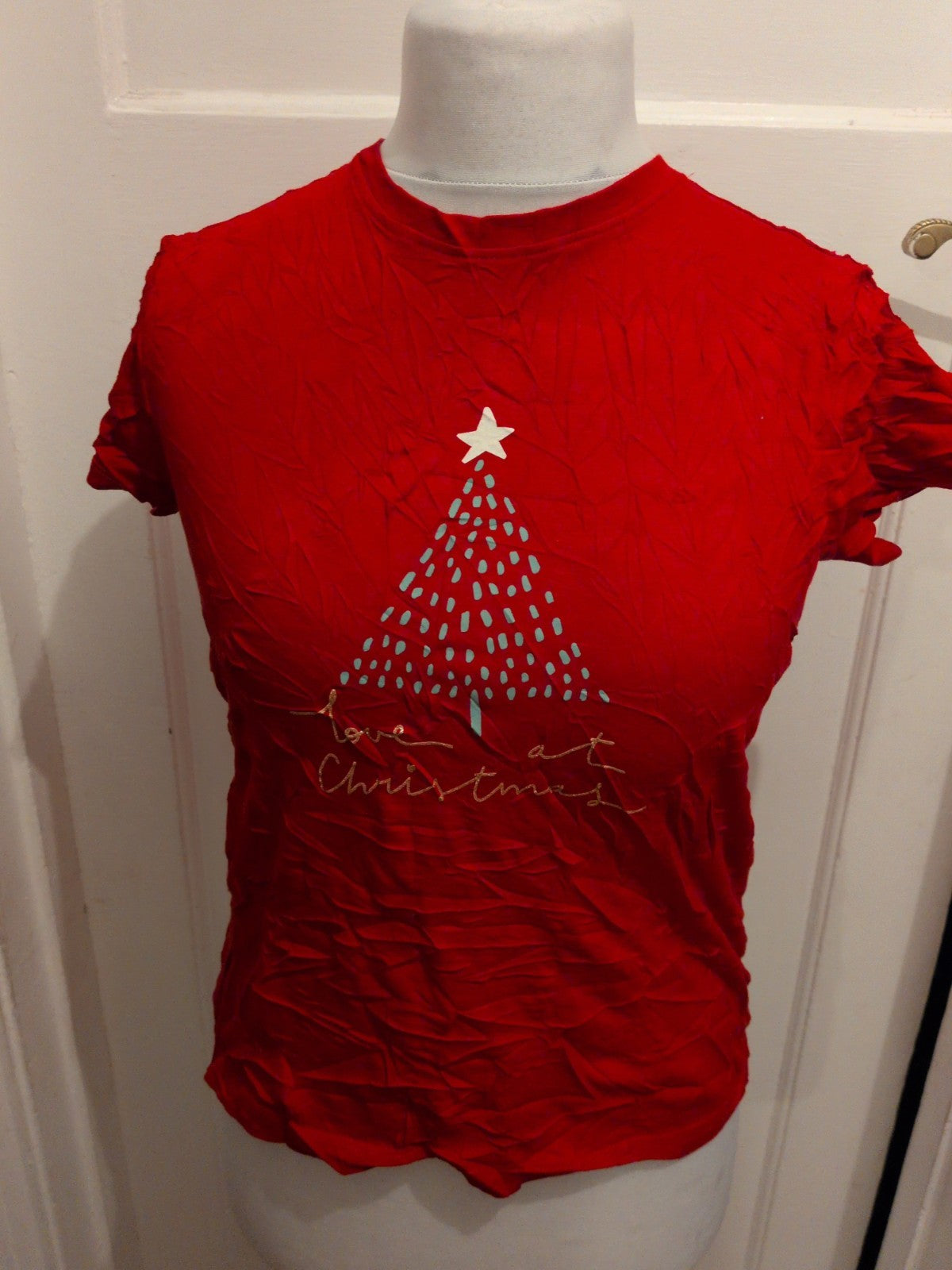 Primark Extra Small Red Christmas Printed T-shirt Ladies