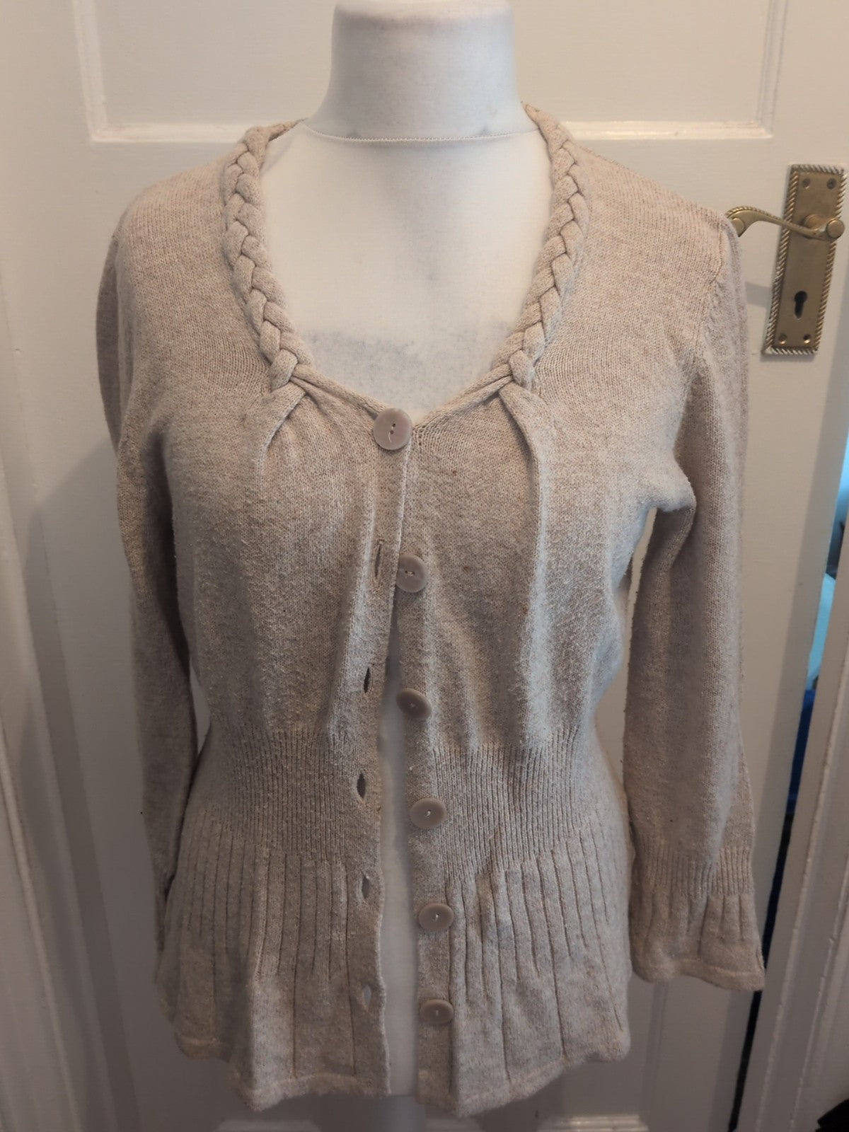 Per Una 16 Flax Round Neck Long Sleeved Buttoned Cardigan