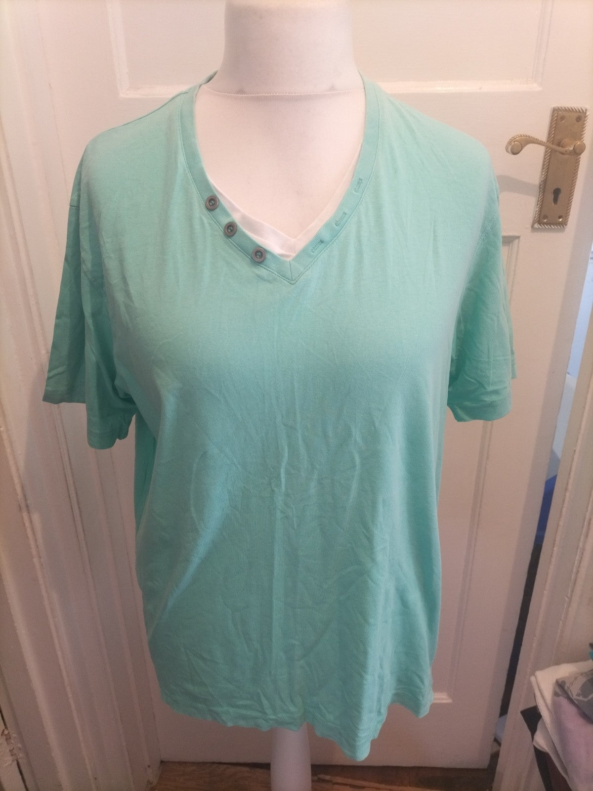 F&F Large Aqua Blue V Neck Short Sleeve T-shirt