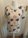 XL Blue And Cream Short Sleeve Loveheart Pyjama Top