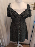 Shein Medium Green And White Spotty Short Sleeve Short Dress