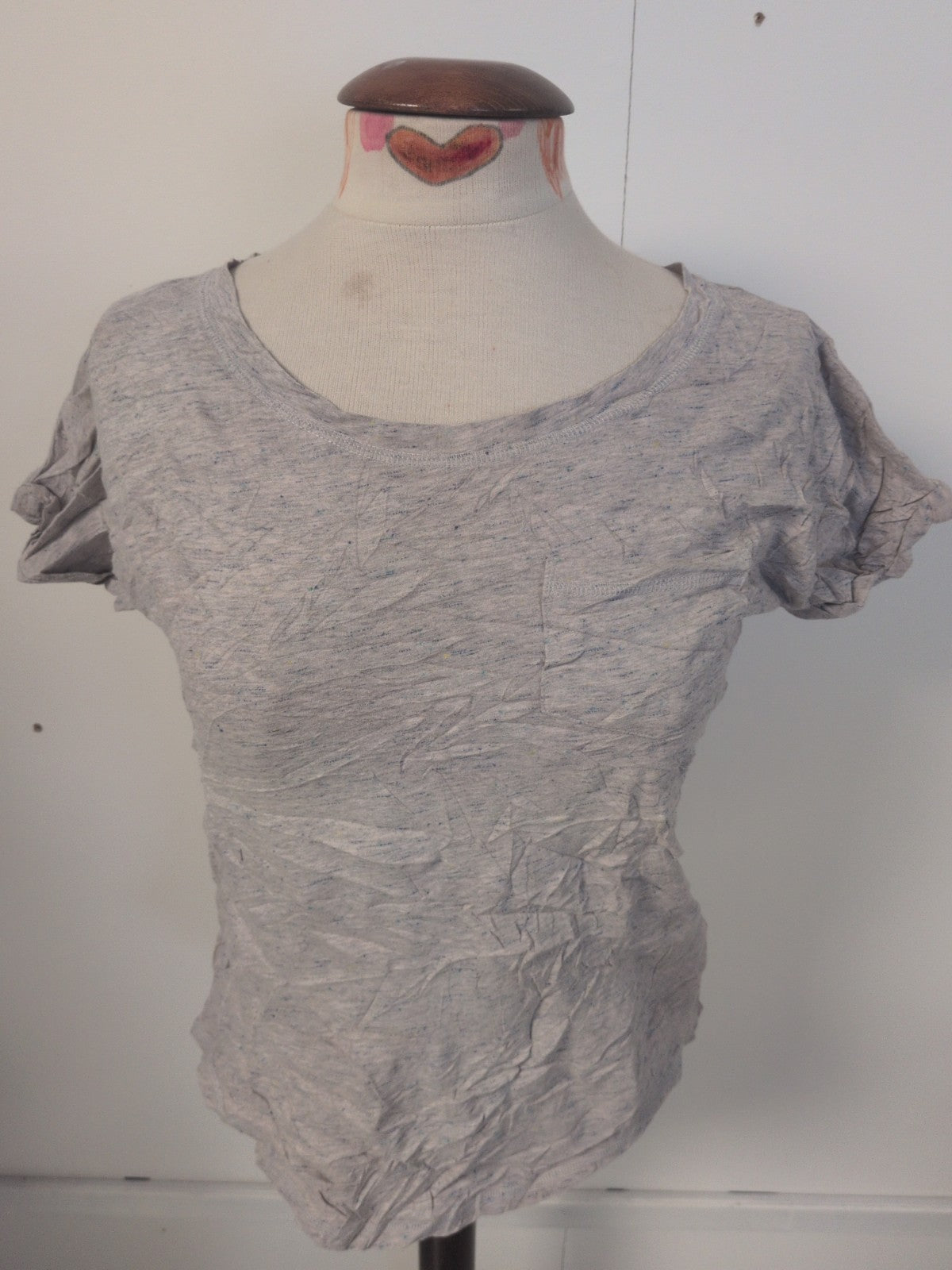 Ladies Uniqlo Size Small Grey With Blue Fleck Short Sleeve T-shirt