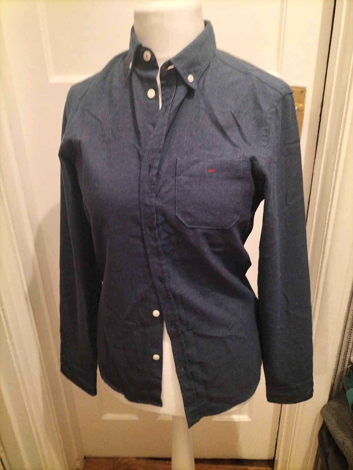 Mens Spitafields Size Small Navy Long Sleeved Shirt