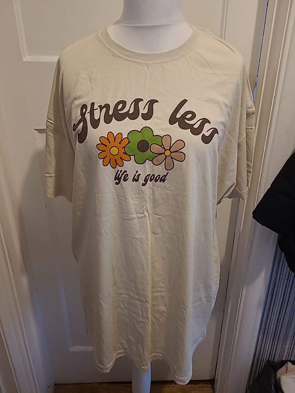 Ladies Primark Size 12-14 Pale Beige Printed Short Sleeved Tshirt Dress