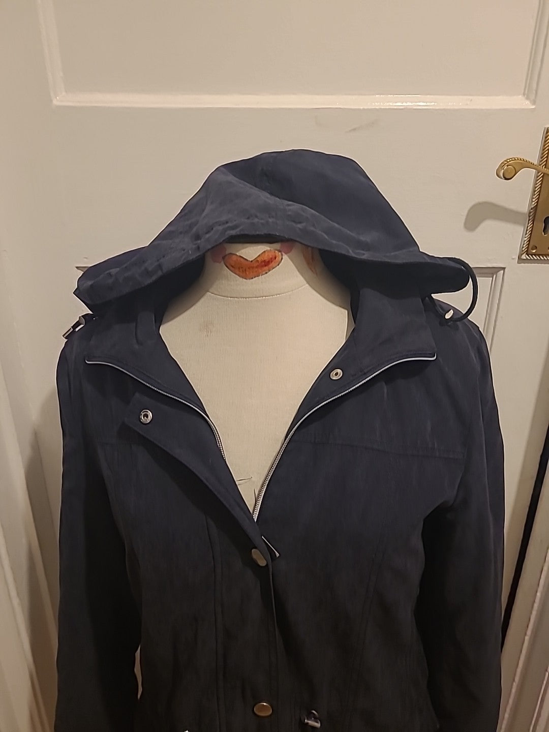 Ladies Afibel Size 14 Navy Mesh Lined Long Sleeved Coat