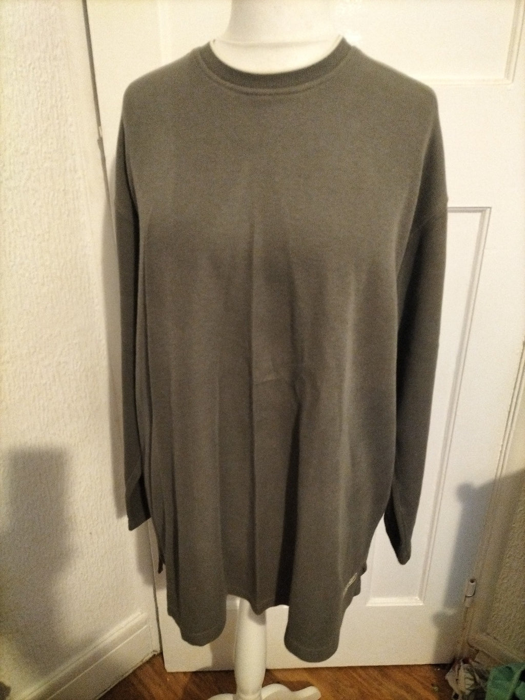 Mens George Size Large Khaki Green Long Sleeved Ribbed Jumper