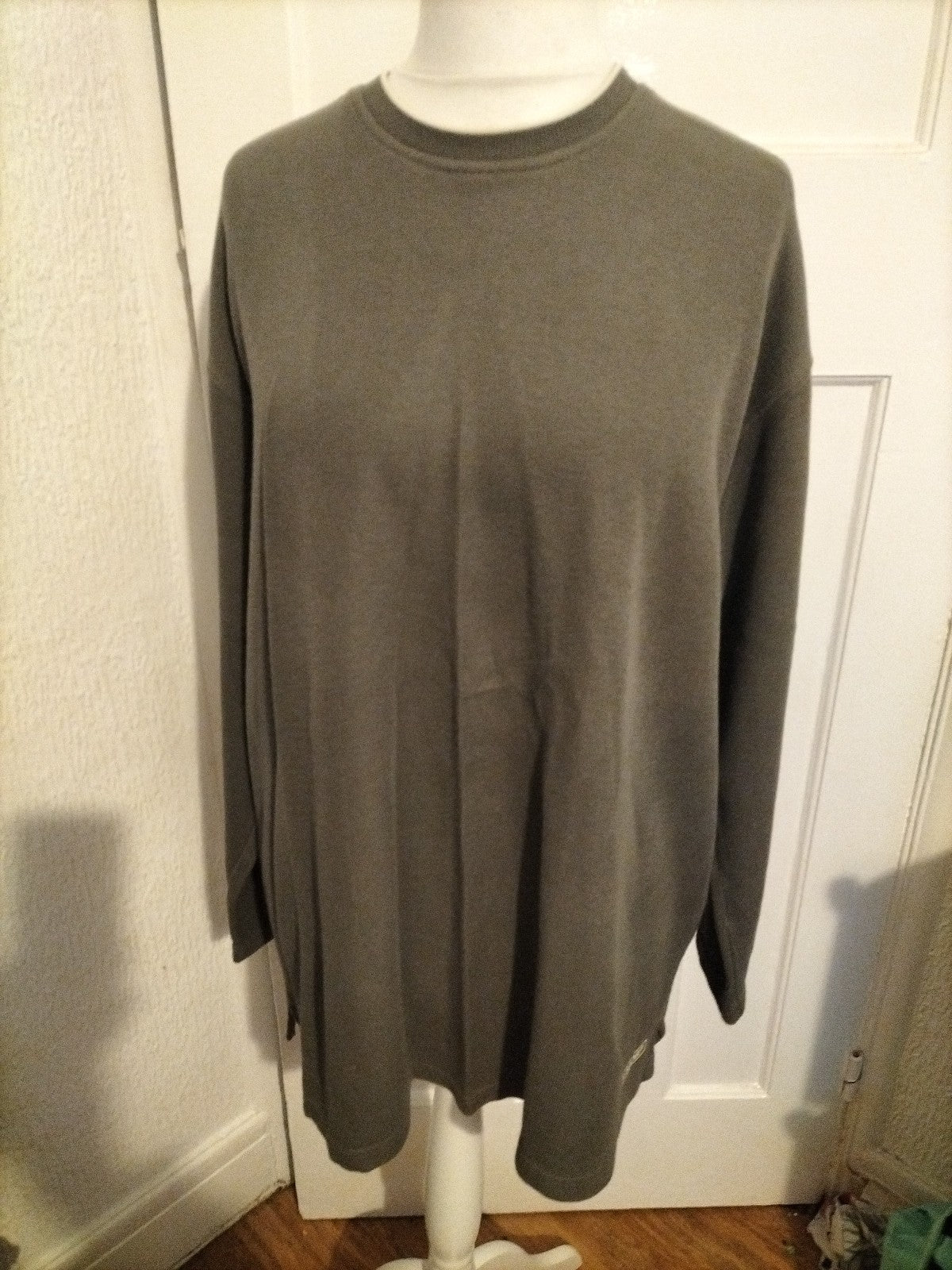 Mens George Size Large Khaki Green Long Sleeved Ribbed Jumper