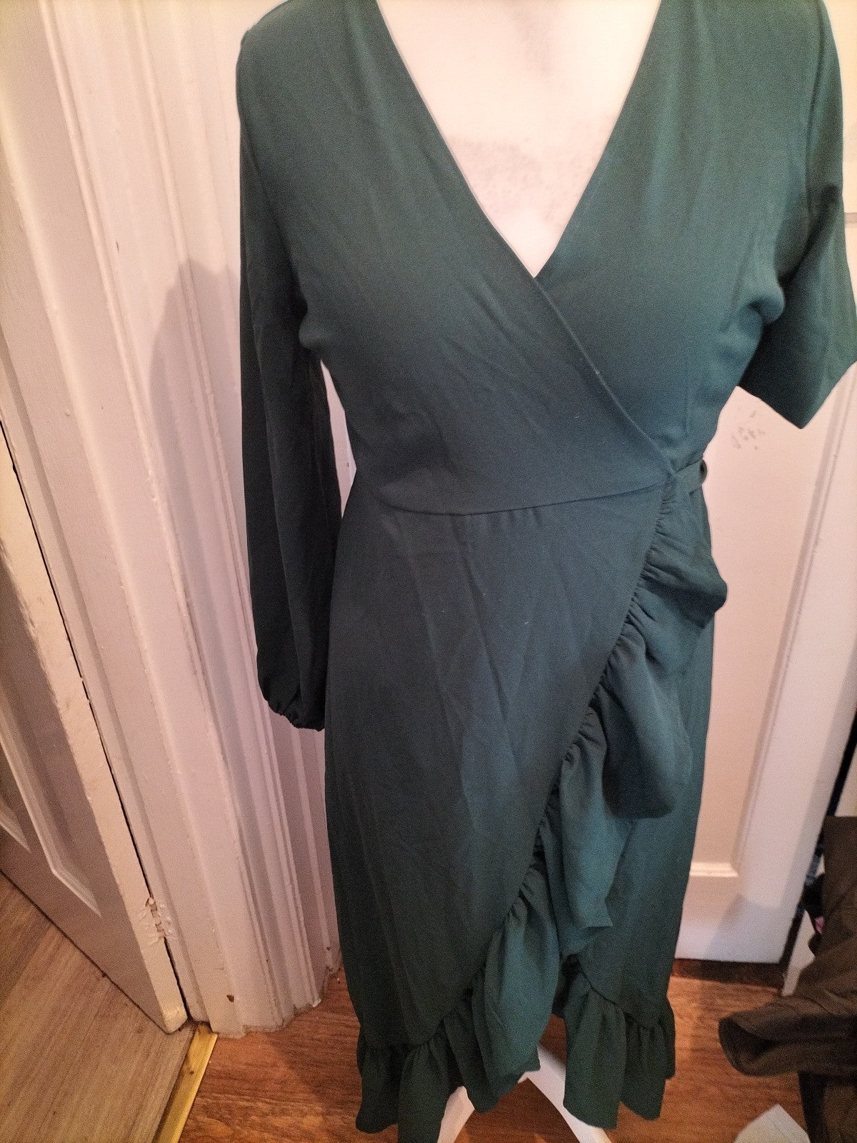 Ladies Shein Size Small Bottle Green Long Sleeved Wrap Dress