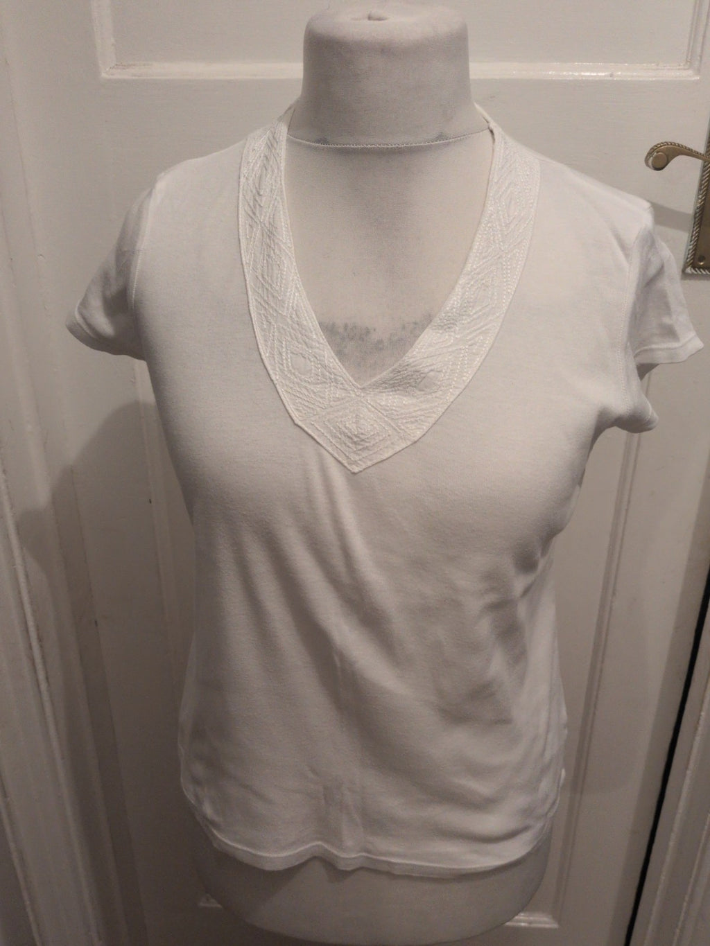 Ladies T-shirt Marks And Spencer 14 White Short Sleeve V Neck