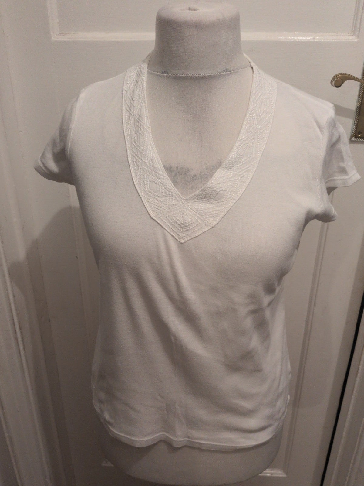 Ladies T-shirt Marks And Spencer 14 White Short Sleeve V Neck