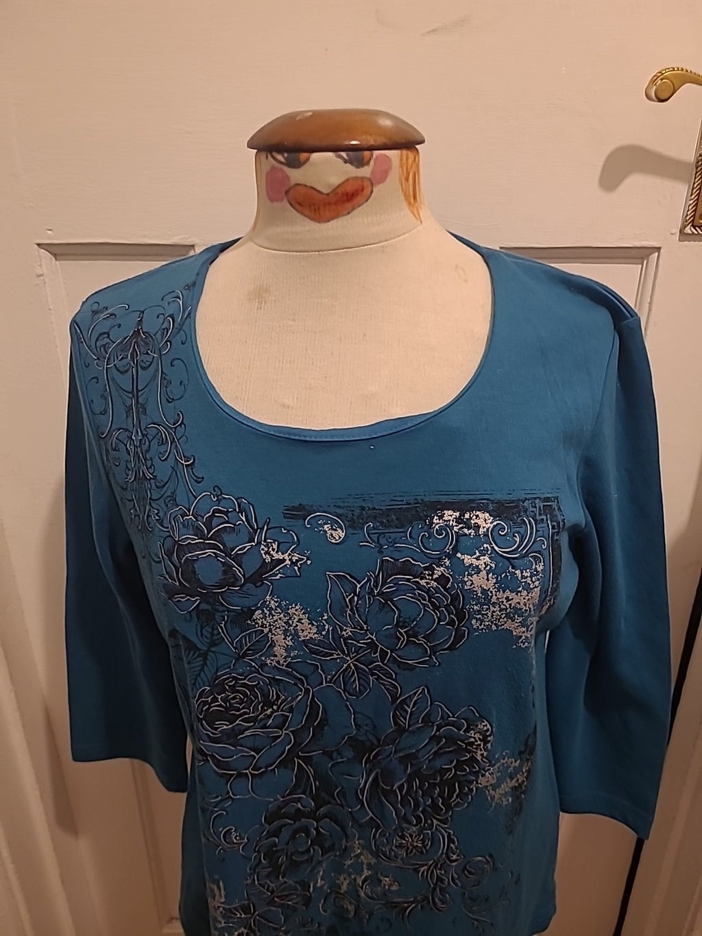 Ladies Bonmarche Size Medium Teal Mid Sleeved Floral Blouse