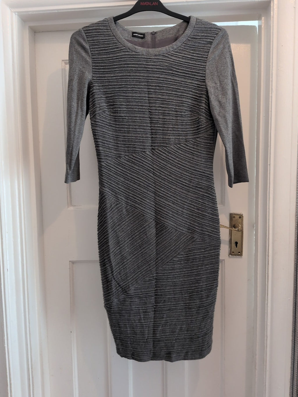 Gerry Weber 10 Grey Texture Lined 3/4 Sleeve Dress