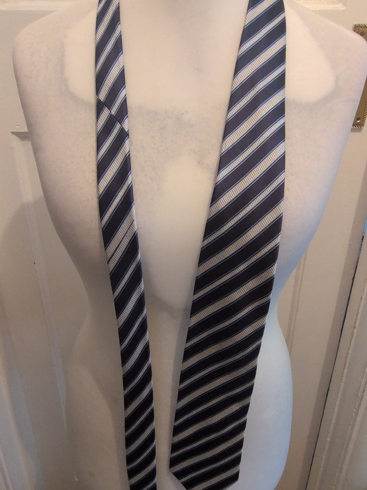 Pure Silk Navy And White Striped Tie