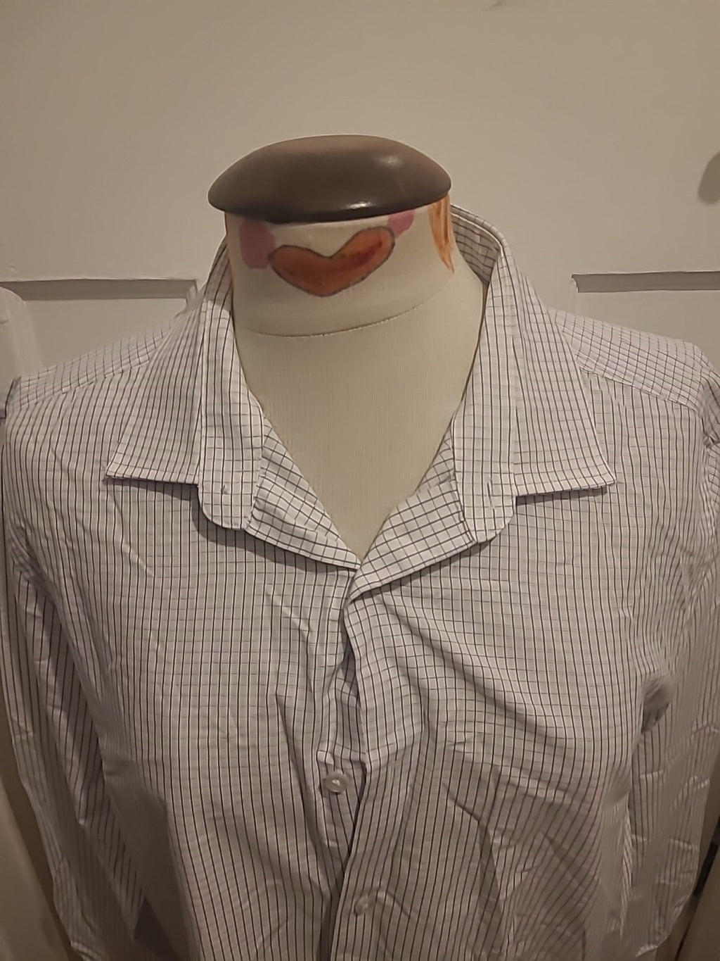 Mens Tu Size 16.5" Navy/White Check Long Sleeved Shirt Formal