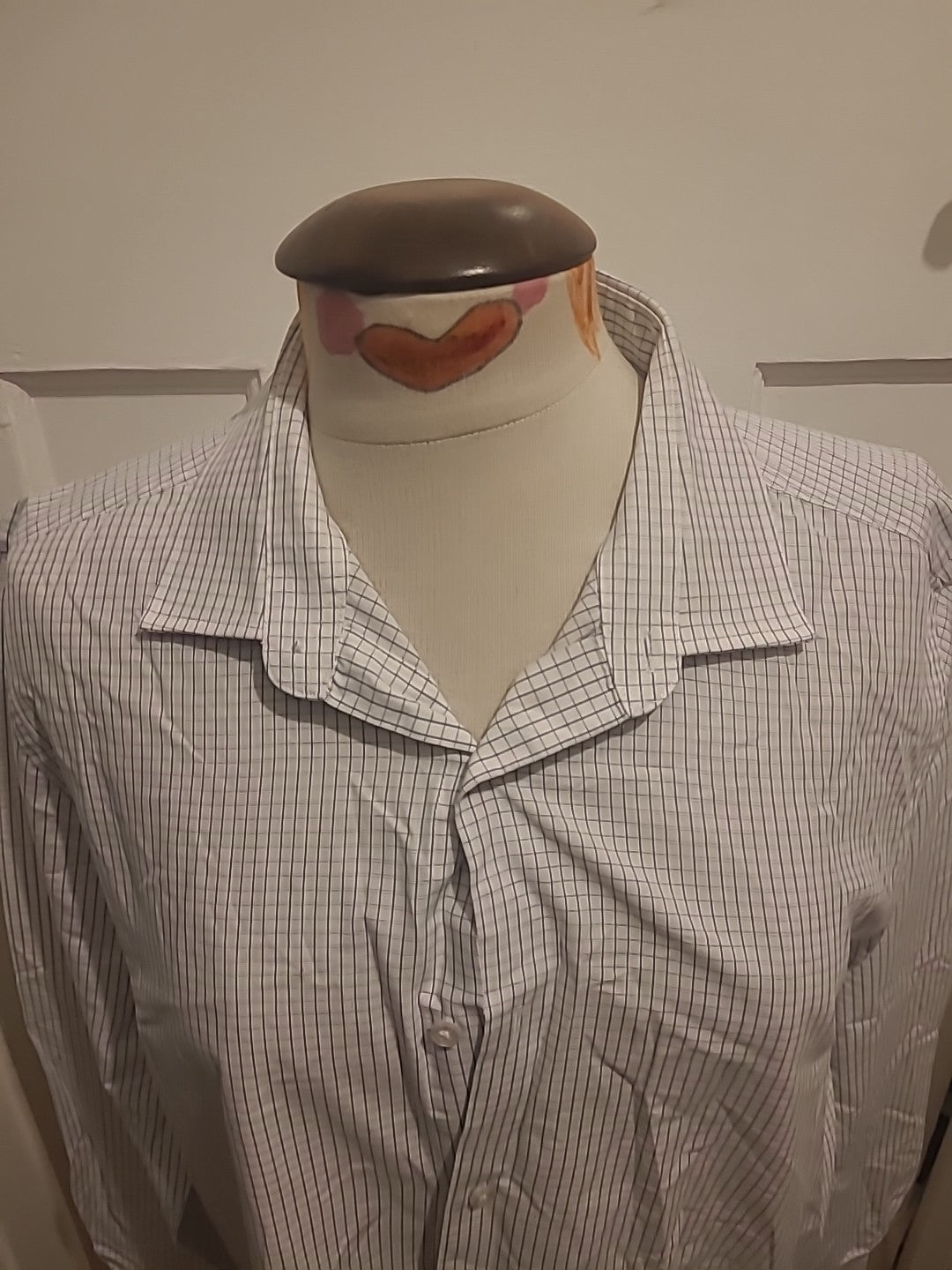 Mens Tu Size 16.5" Navy/White Check Long Sleeved Shirt Formal