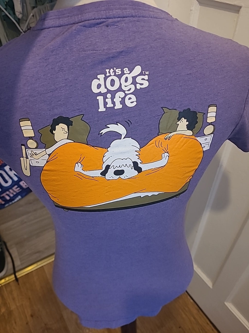 Ladies Dogs Life Size 10 Purple Printed Back Short Sleeved Tshirt