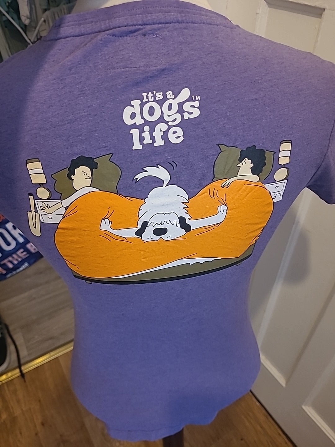 Ladies Dogs Life Size 10 Purple Printed Back Short Sleeved Tshirt