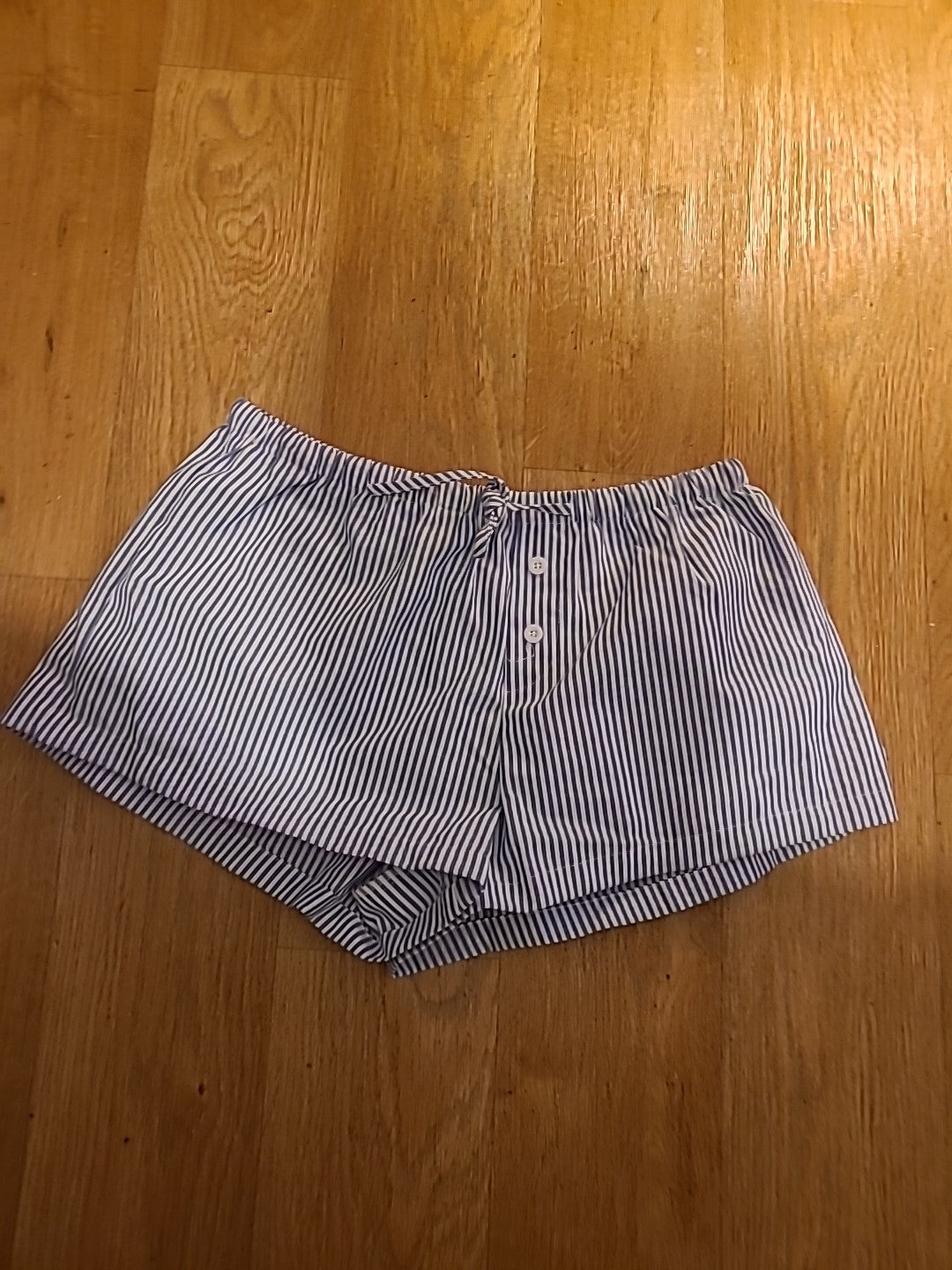 Ladies Shein Size L Blue And White Striped Elasticated Shorts