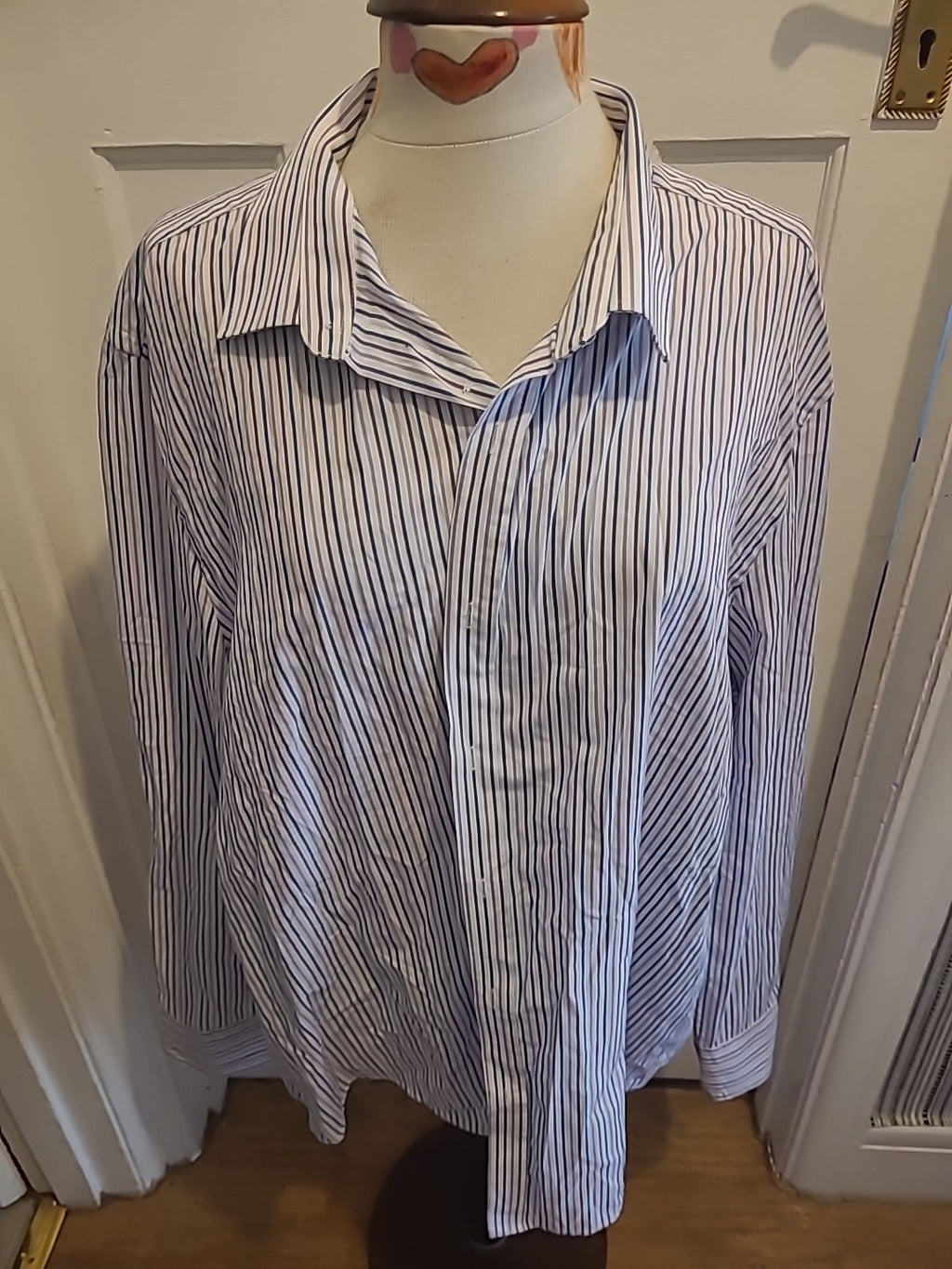 Mens F&F Size 19" Purple White Blue Striped Long Sleeved Shirt