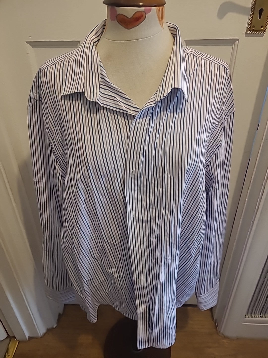 Mens F&F Size 19" Purple White Blue Striped Long Sleeved Shirt