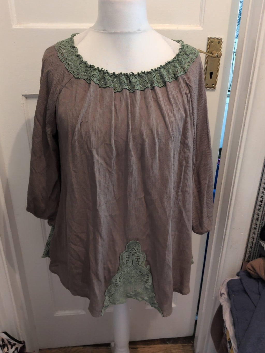 QED London Medium Khaki Long Sleeve Blouse