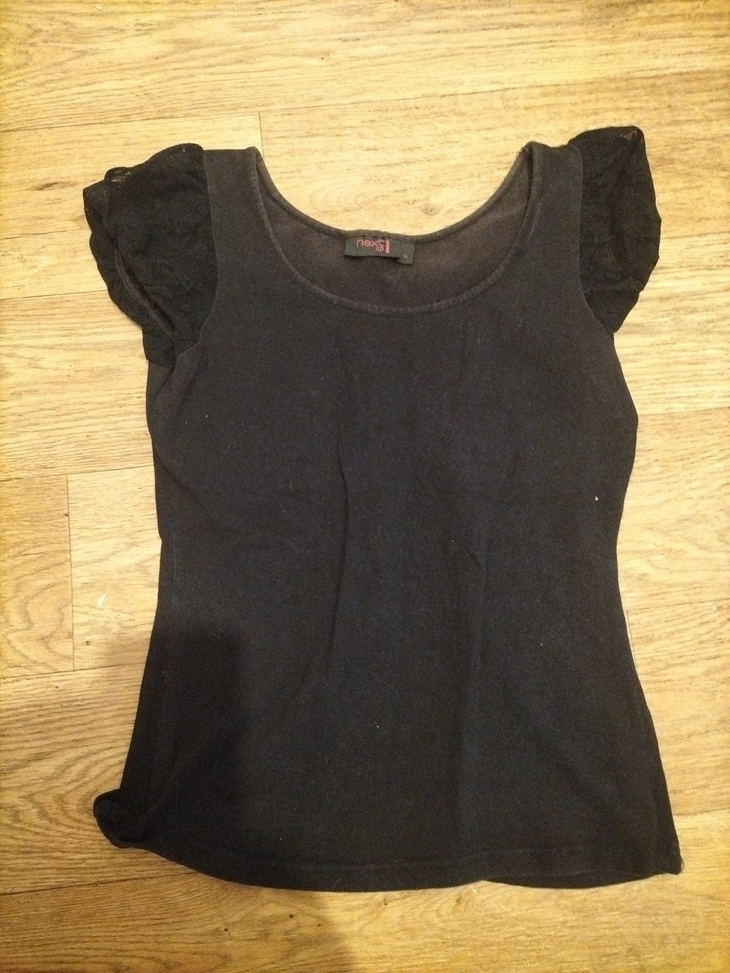 Ladies Next Sp Size 10 Black Short Sleeve Wide Neck Tshirt