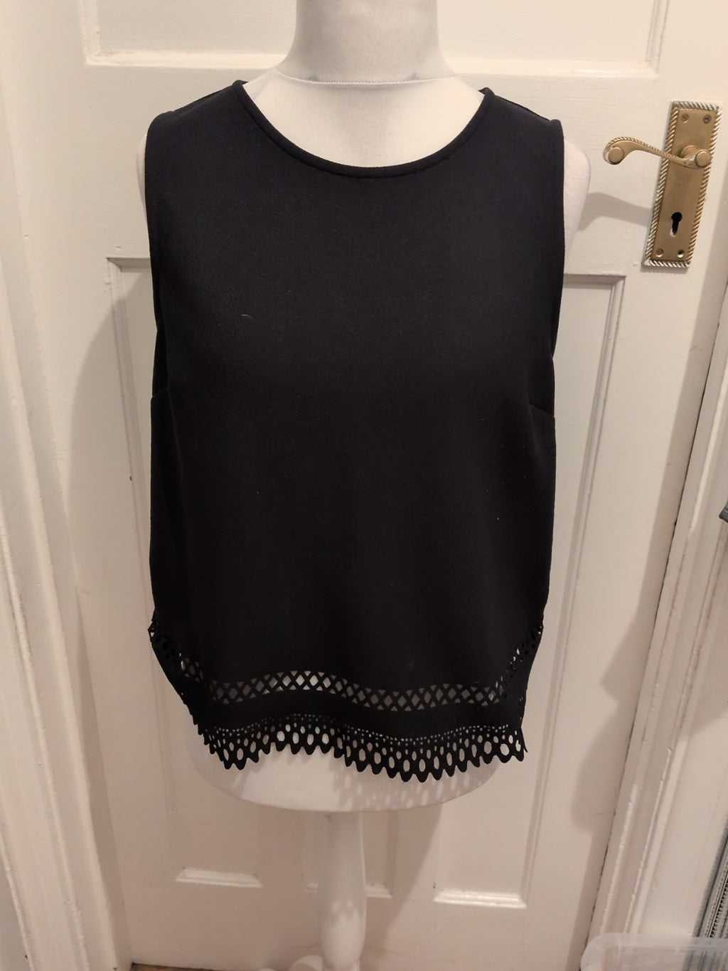 Primark 16 Black Sleeveless "Holey" Hem Detail Blouse