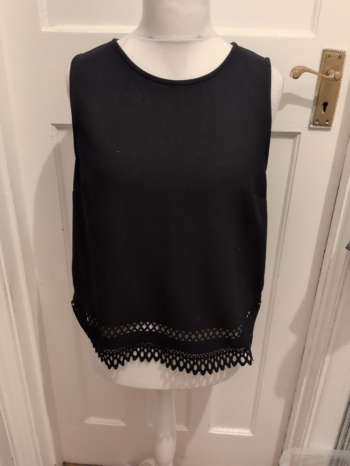 Primark 16 Black Sleeveless "Holey" Hem Detail Blouse