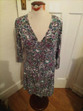 Ladies Mantaray Size 8 Purple And Green Floral Long Sleeved Dress