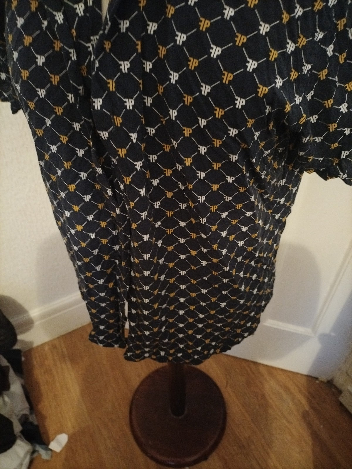 Mens Primark Size Small Regular Fit Navy/White/Mustard Short Sleeved Shirt