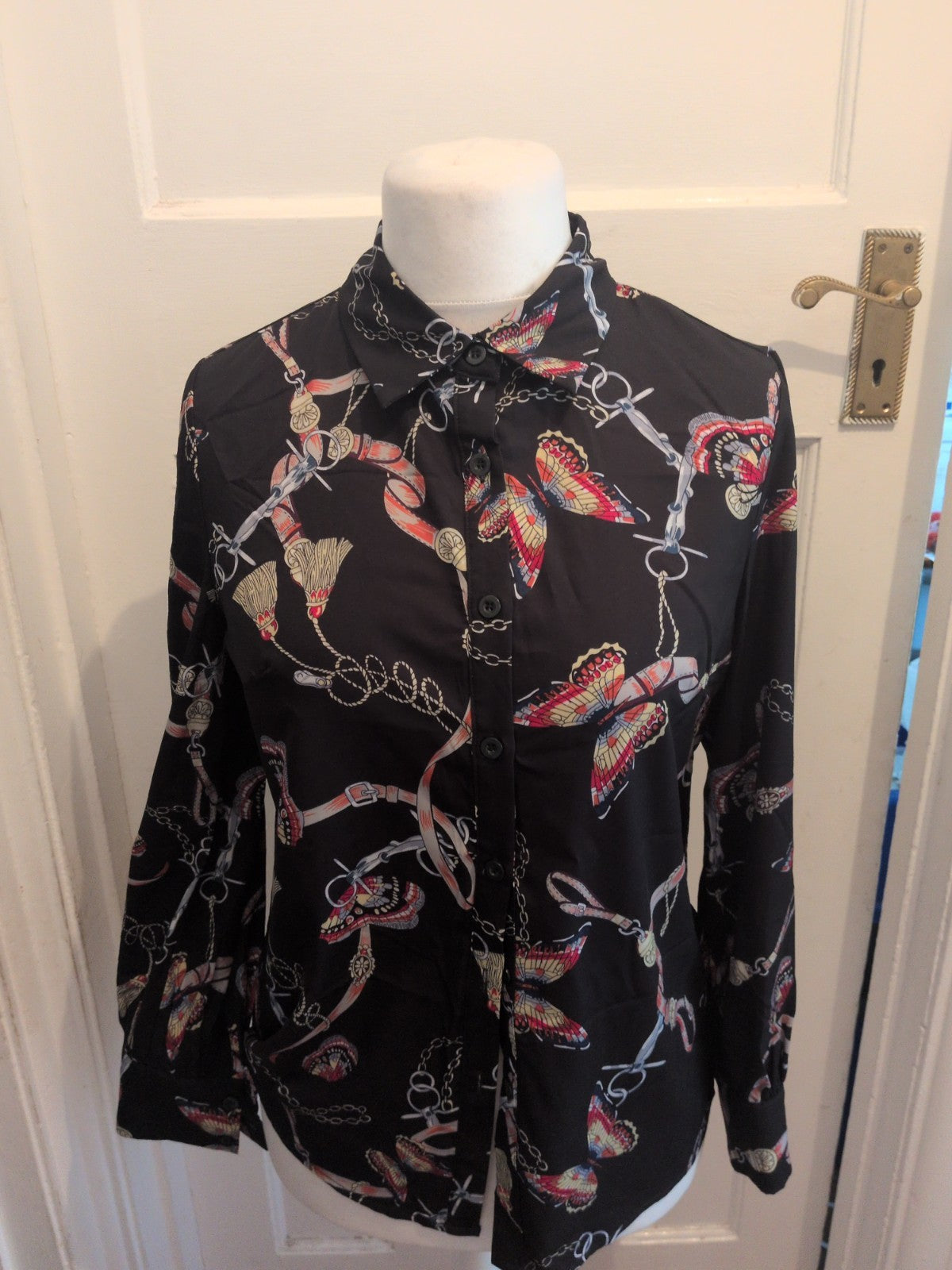 Ladies Long Sleeved Blouse Size Med Shein Black Chain Design