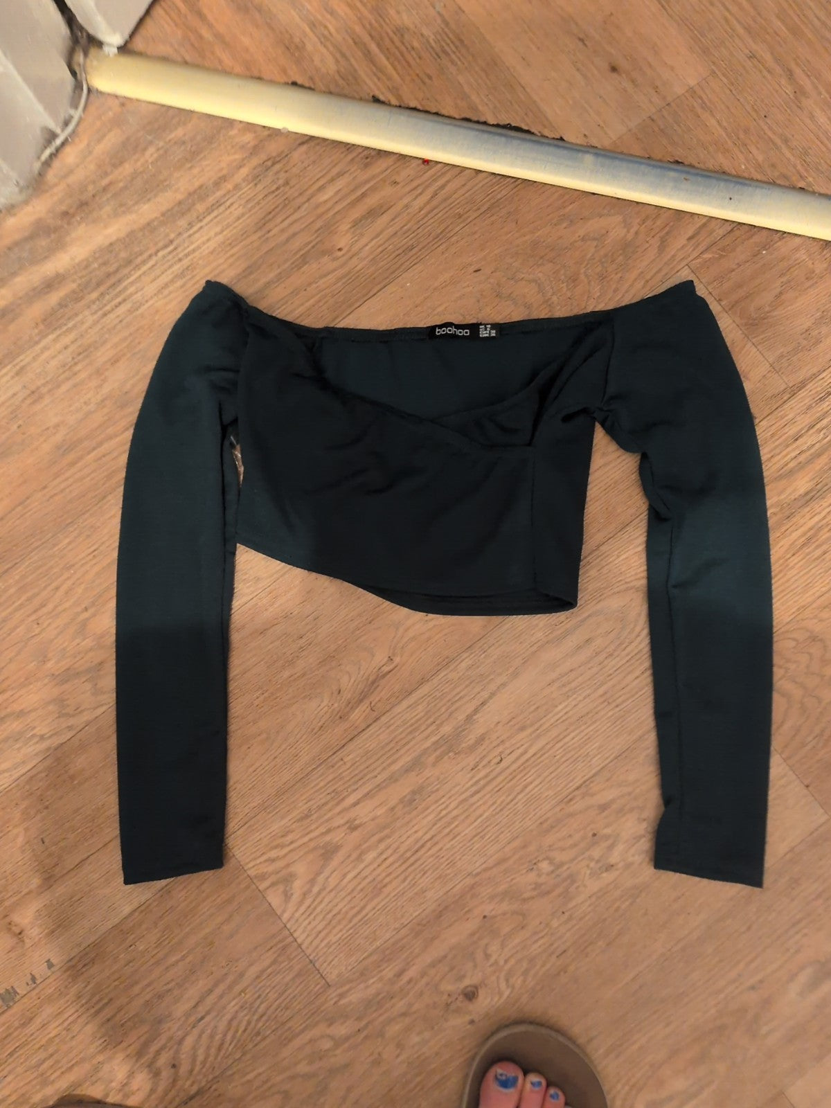 Boohoo 10 Dark Bottle Green Long Sleeve Crop Top