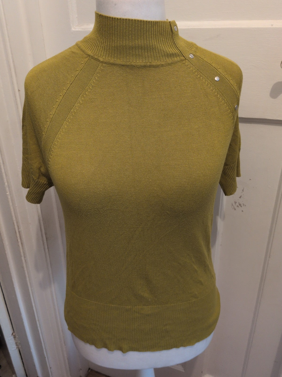Wallis 12 Petite Khaki Short Sleeve High Neck Jumper