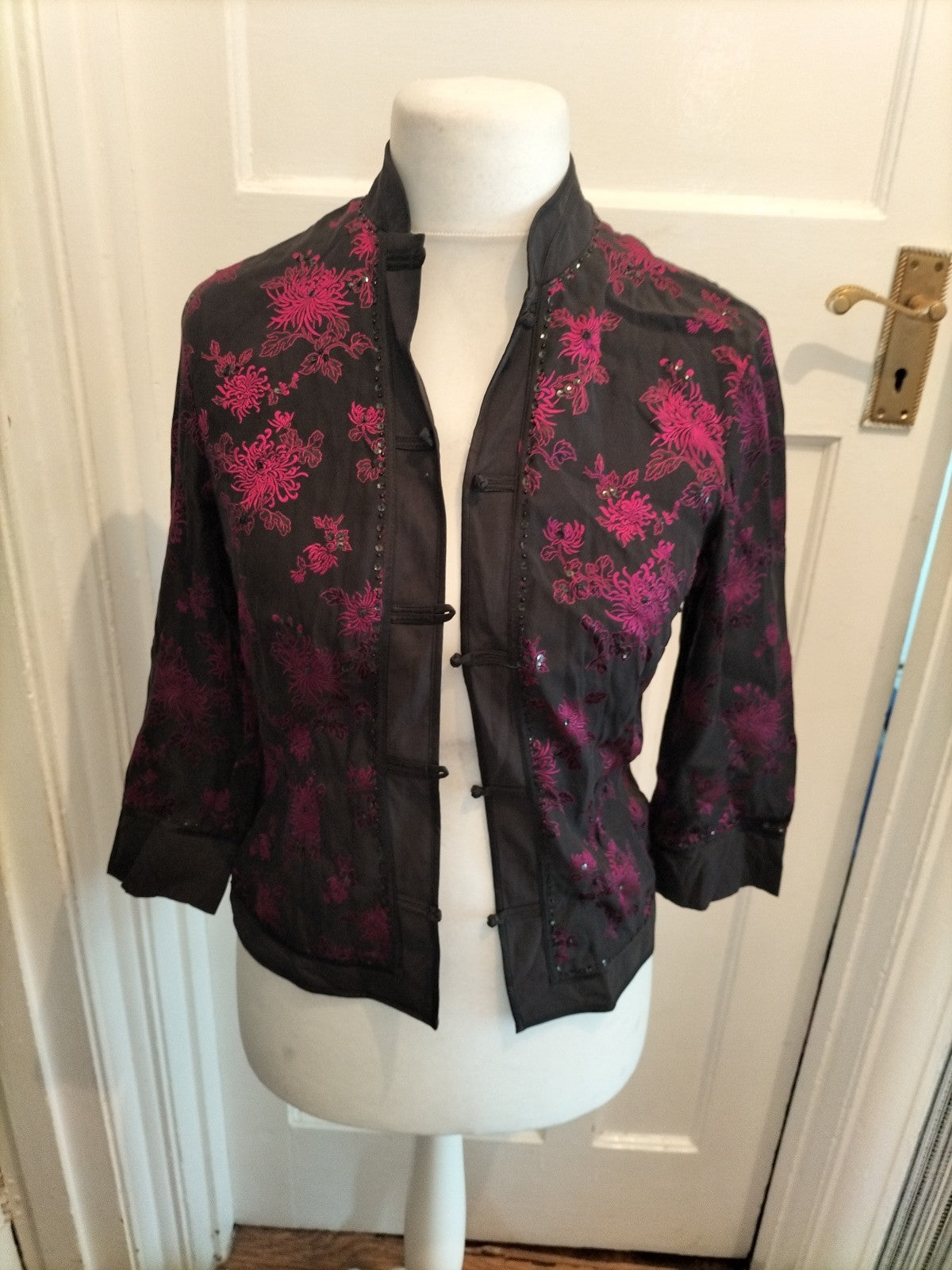 Monsoon 10 Purple And Black Floral Long Sleeve Blouse