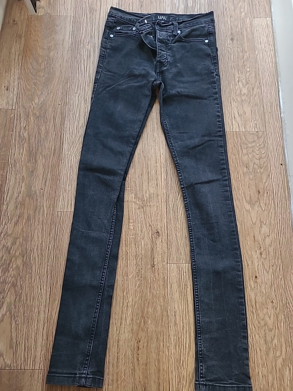 Mens Boohoo Size 28L Grey Skinny Denim Jeans