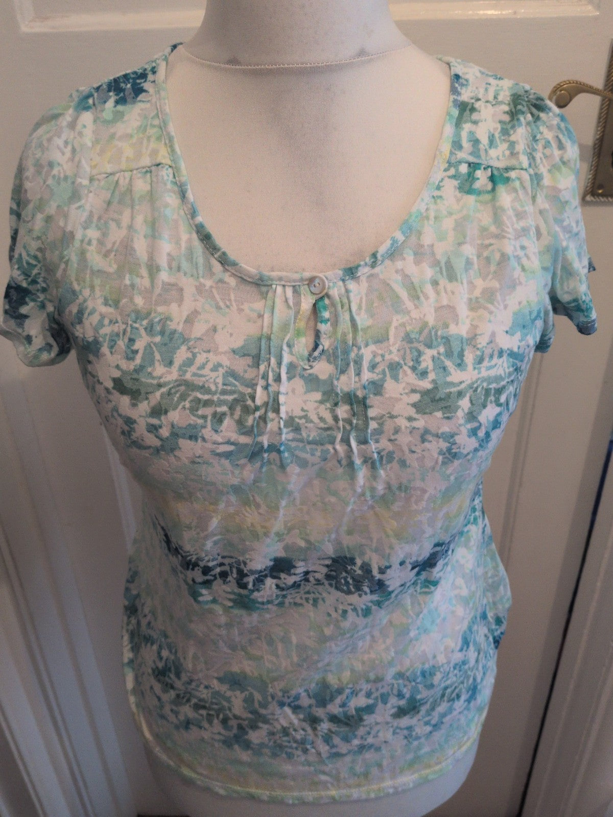 Per Una 10 Aqua Blue Lime Short Sleeve Blouse