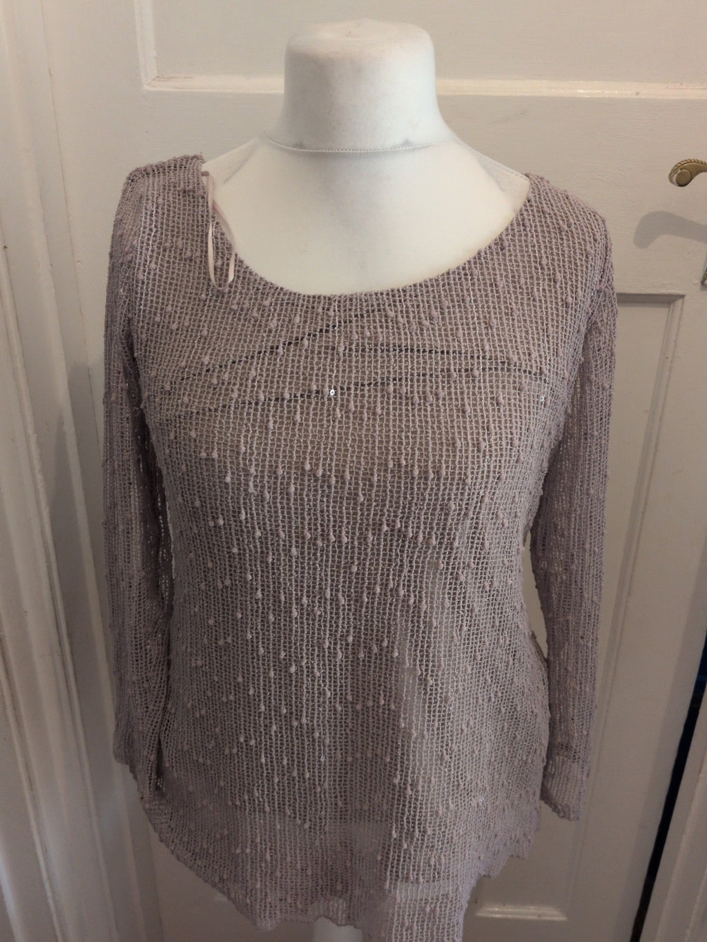 Apricot 12 Beige Long Sleeve Lined Blouse Mesh Style