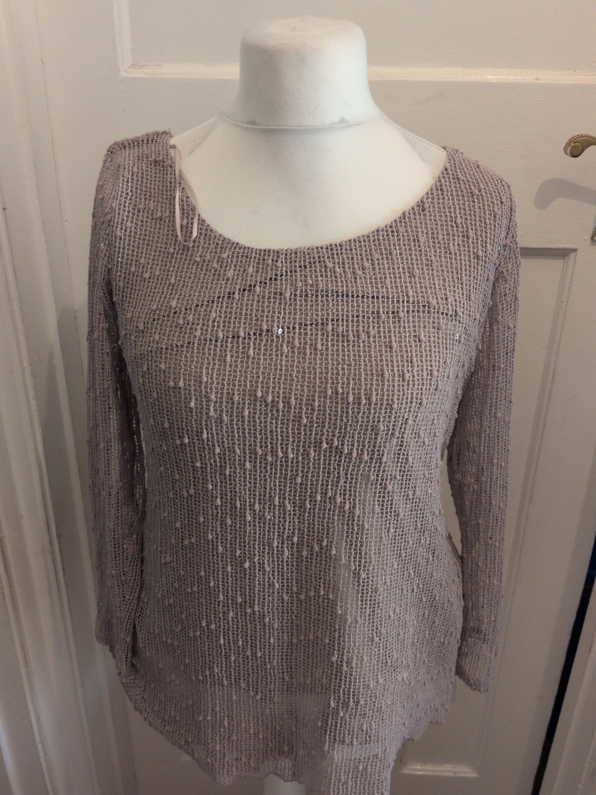 Apricot 12 Beige Long Sleeve Lined Blouse Mesh Style