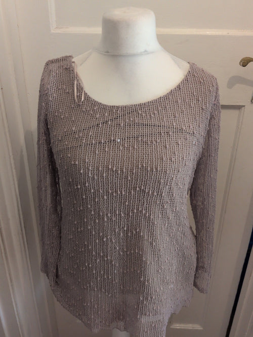 Apricot 12 Beige Long Sleeve Lined Blouse Mesh Style