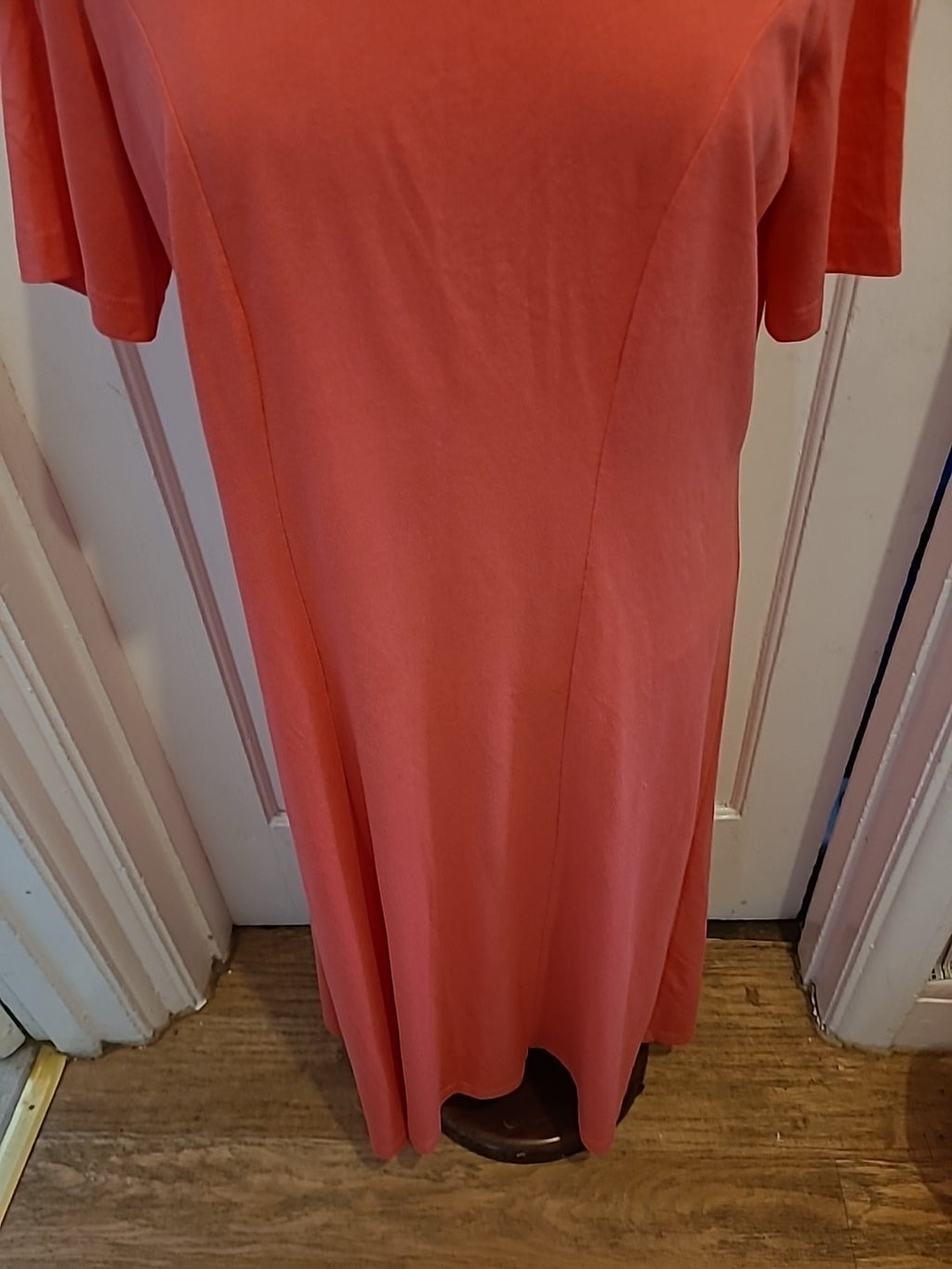 Ladies Damart Size 16 Bright Peach Short Sleeved Dress(Small Mark On Front)