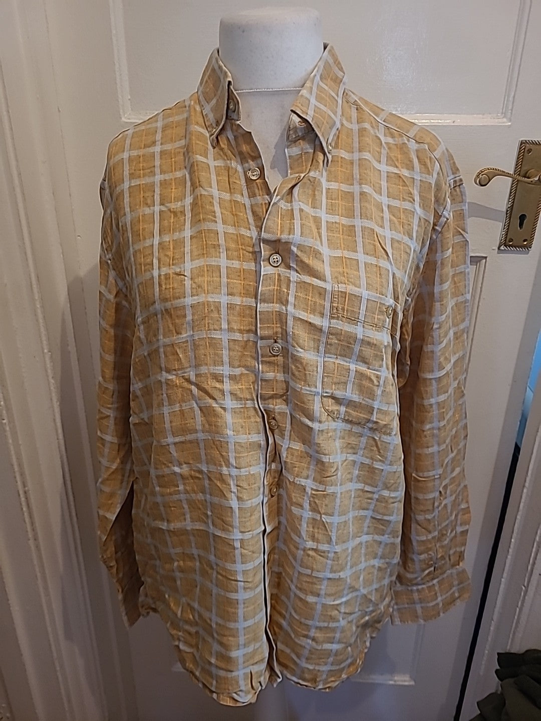Mens Ewiclio Tucci Size 5 Sand Check Linen Shirt