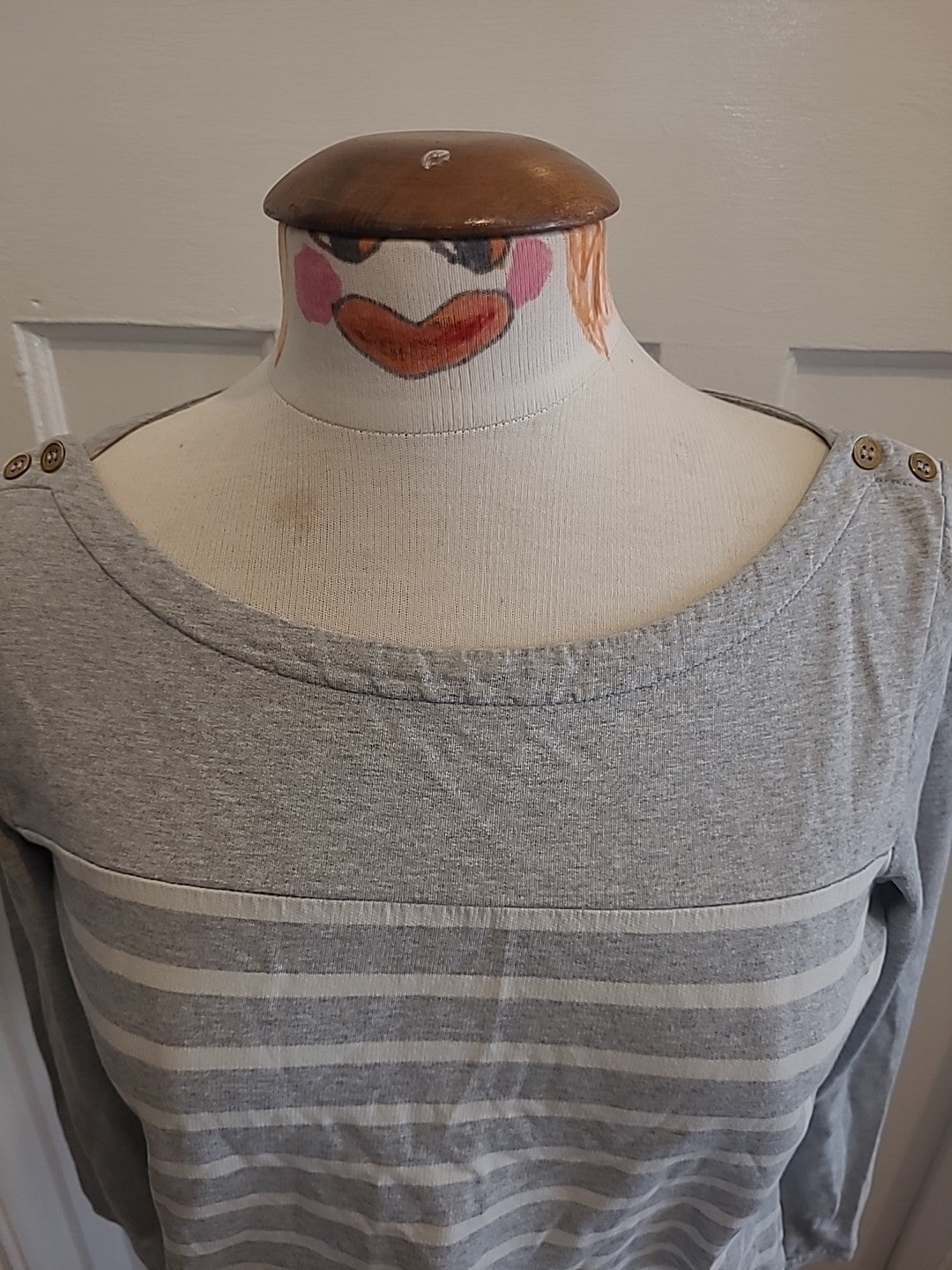 Ladies Nw3 Size Small Grey White Striped Long Sleeved Tshirt