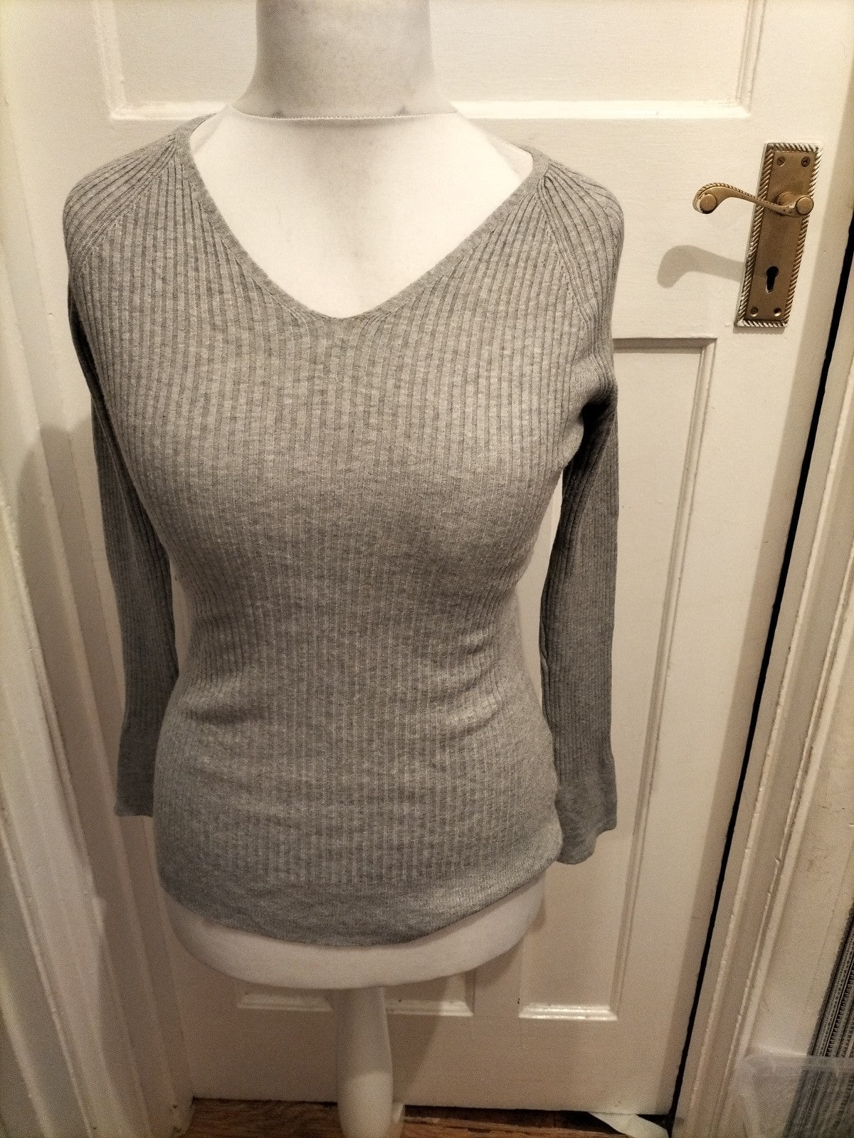 Primark 14-16 Grey Rib Long Sleeved Top Jumper