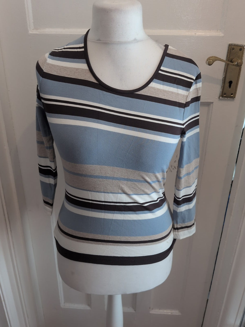 Viyella Small Blue Mix Stripe Long Sleeve Blouse