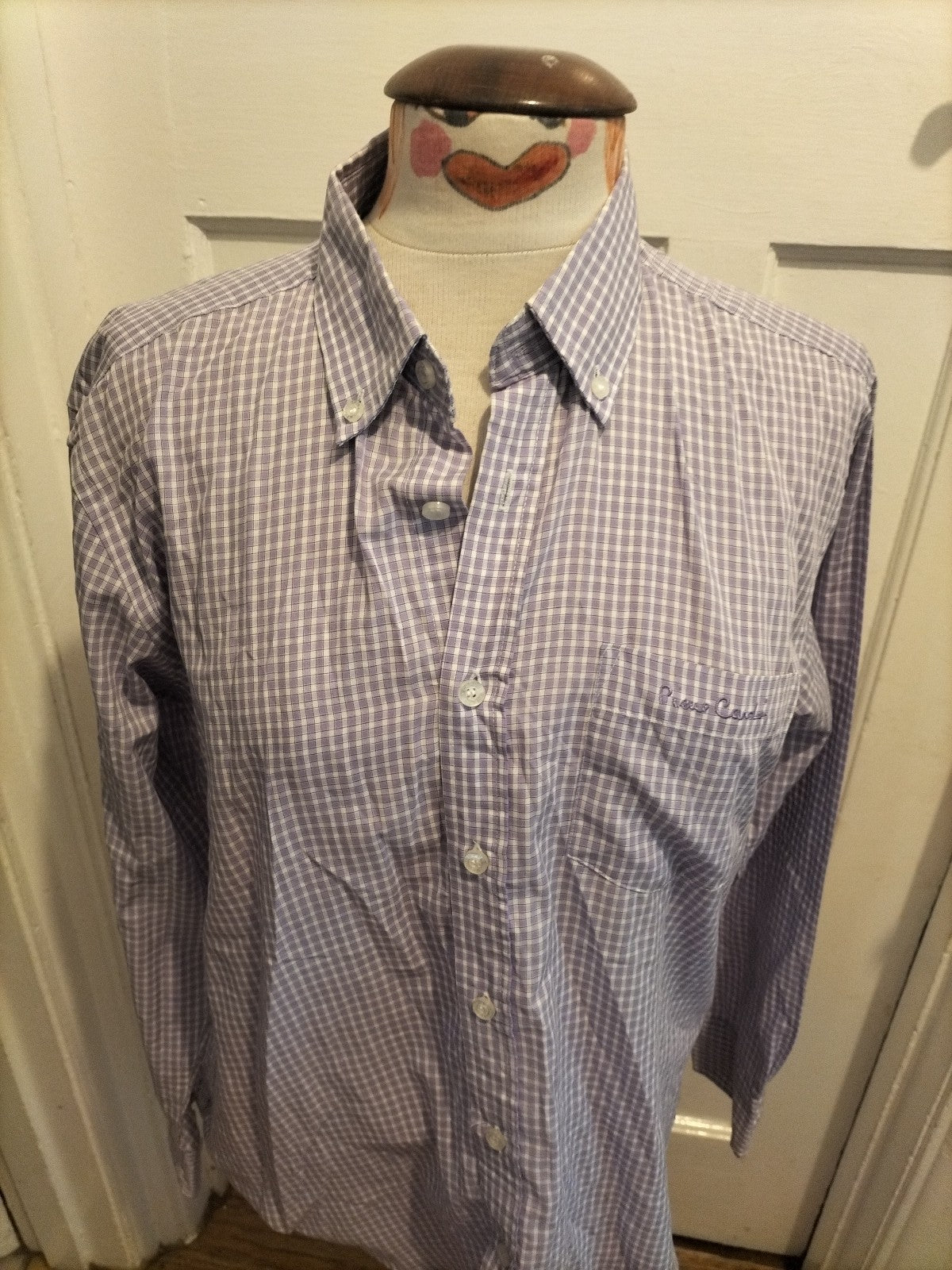 Mens Pierre Cardin Size Medium Regular Fit Purple Check Shirt