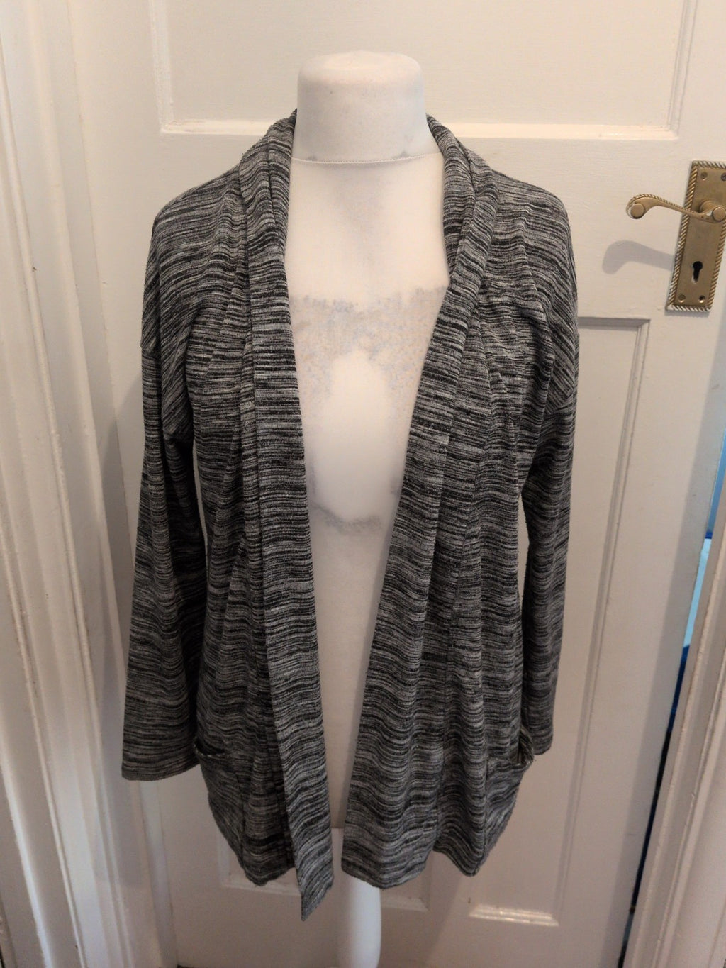 M&S Collection 14 Black Grey Flecked Long Sleeve Open Cardigan