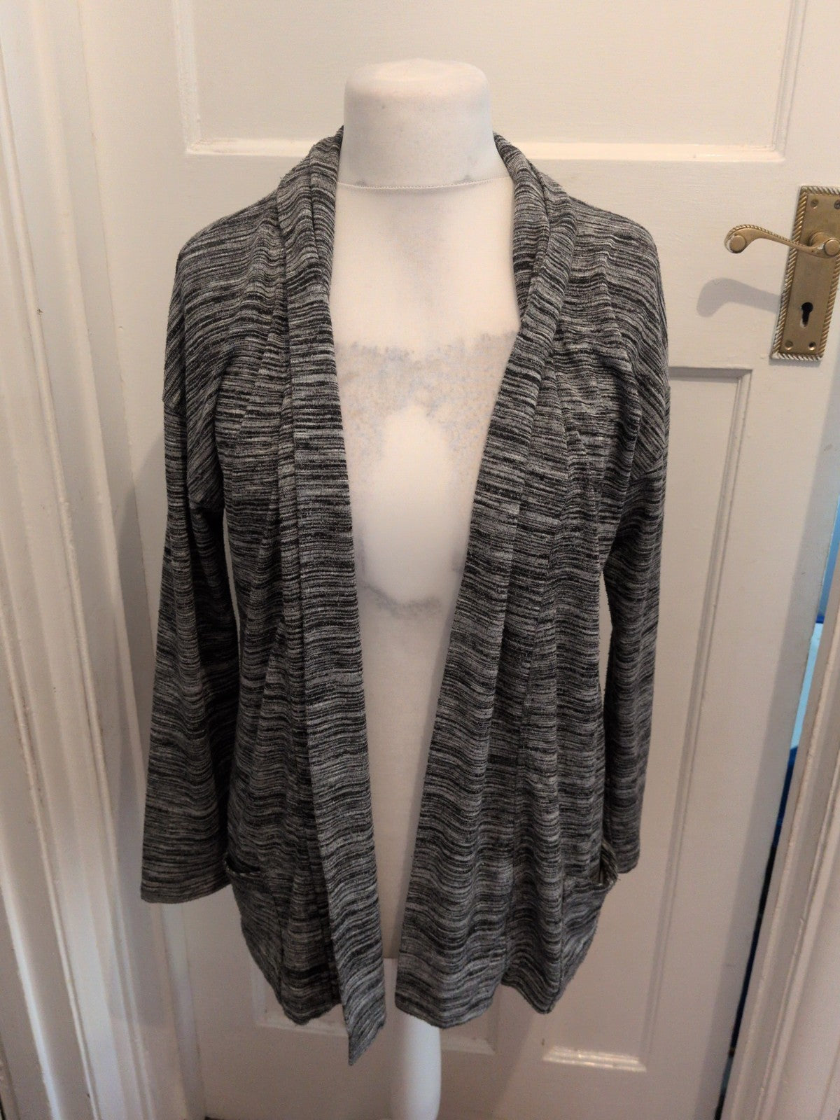 M&S Collection 14 Black Grey Flecked Long Sleeve Open Cardigan